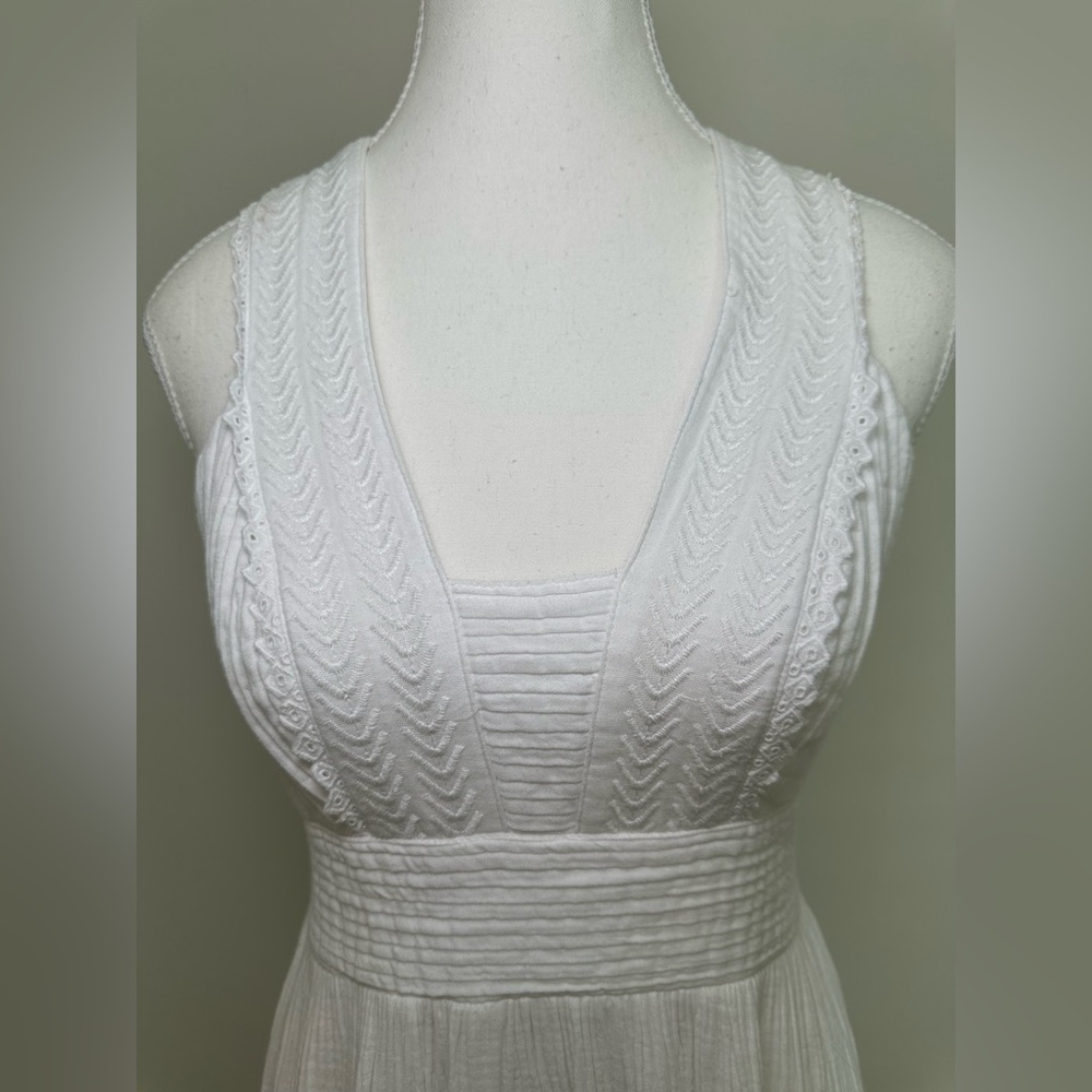 Magaschoni Organic Cotton White Maxi Dress Boho Lace Cross Back Cottagecore 2 - Picture 7 of 11